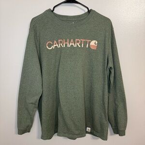 Carhartt Olive Long Sleeve Branded Graphic Tee Ombré Rugged Women’s 1X (16W-18W)